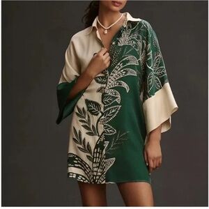 Farm Rio Women’s Green and Cream Shirt Dress Sz Small